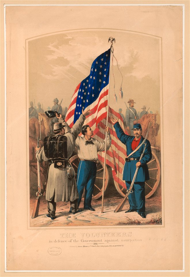 The volunteers in defence of the government against usurpation, 1861 - James Queen del. & lith. ; printed in oil colors by P.S. Duval & Son Ph'a. LCCN2013650022