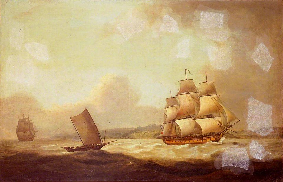 Thomas Luny (1759-1837) - The East Indiaman ‘Hindustan’ in a Breeze - BHC3405 - Royal Museums Greenwich