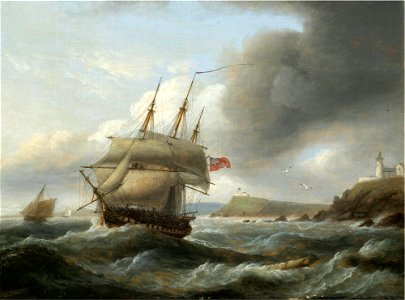 Thomas Luny - A Frigate of the Royal Navy leaving Cork Harbour. Free illustration for personal and commercial use.