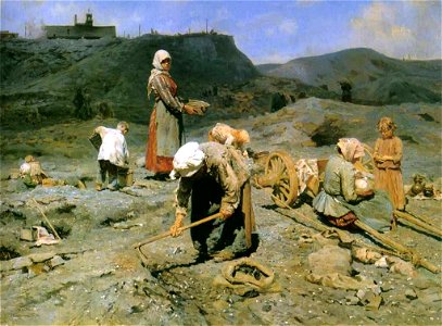 Сбор угля бедными на выработанной шахте