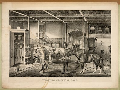 Trotting cracks at home, a model stable - sketched by Thos. Worth ; lith of Currier & Ives. LCCN91483204