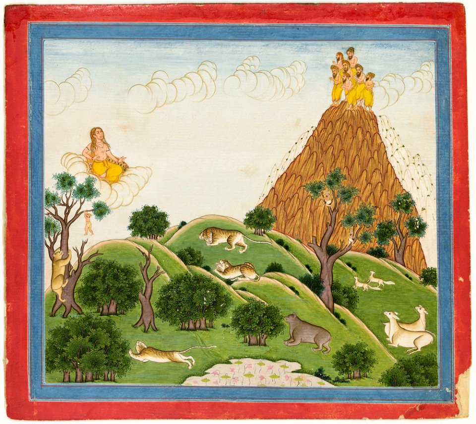 Unknown (Indian) - Illustrations to Life of Dhurva Maharaj, ^22 Dhurva reaches the mountain of gold where 7 sacred Rish - 71.358 - Detroit Institute of Arts