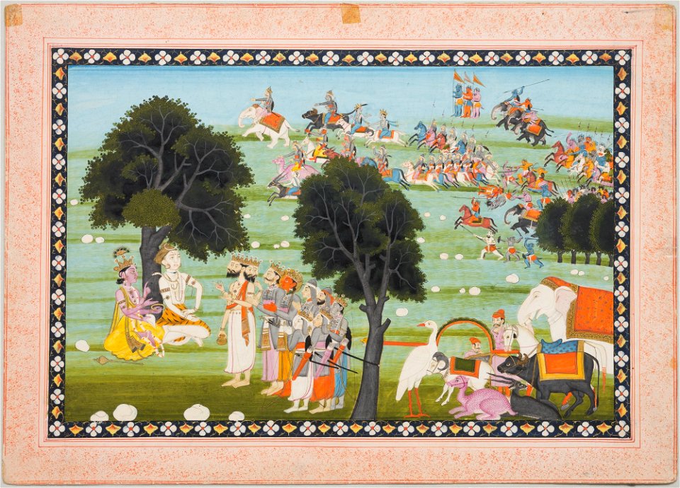 Unknown (Indian) - Gods Discussing Their Defeat by Demons, led by Mahishasura in Background - 69.418 - Detroit Institute of Arts