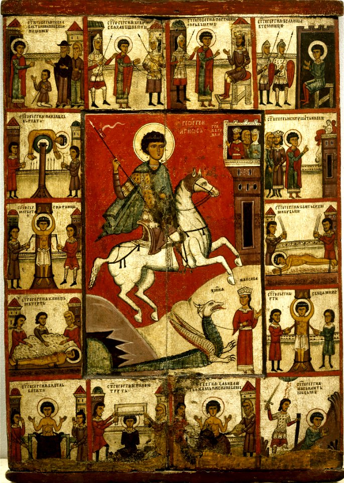 Unknow - Miracle of St George and the Dragon, with Scenes from his Life. Novgorod - Google Art Project