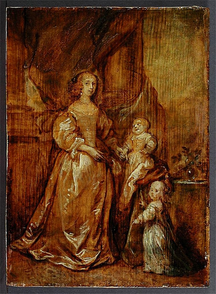 Van Dyck - Portrait en pied de la reine Henriette de France et de ses deux enfants