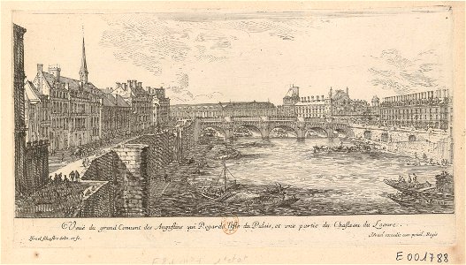 Veue du grand Conuent des Augustins qui Regarde l'Isle du Palais, et une partie du Chasteau du Loaure – Israël Silvestre – Gallica btv1b532109209