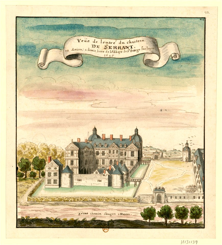 Veüe de l entré du chasteau de Serrant. en Aniou; a demi lieüe de lAbbaye de St George sur loyre, 1695, dessin de Louis Boudan – Gallica 2007