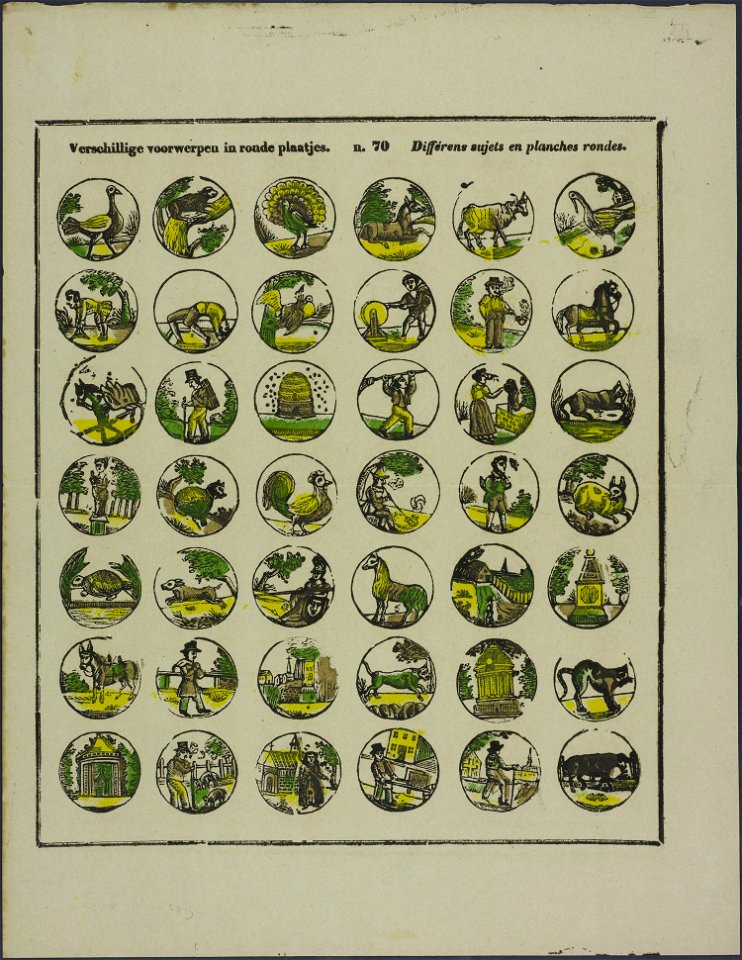 Verschillige voorwerpen in ronde plaatjes-Catchpenny print-Borms 0591