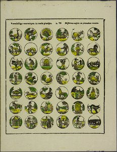 Verschillige voorwerpen in ronde plaatjes-Catchpenny print-Borms 0591