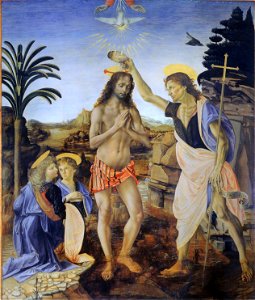 Verrocchio, Leonardo da Vinci - Battesimo di Cristo. Free illustration for personal and commercial use.