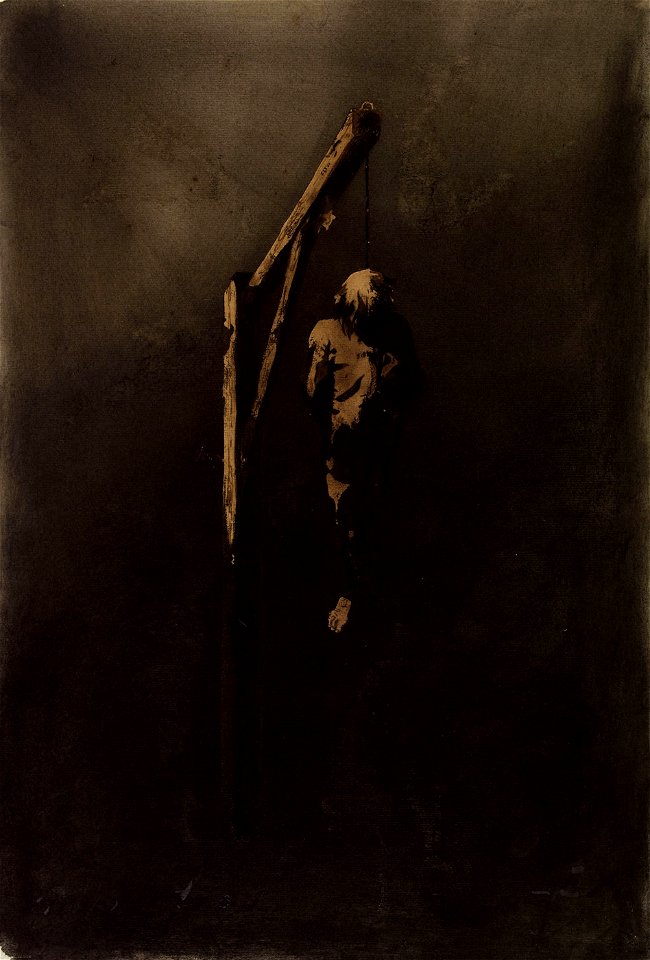 Victor Hugo, Hanged Man (1854), ink wash, graphite, charcoal, and gouache on paper, 50.8 × 34.9 cm., Maisons de Victor Hugo, Paris