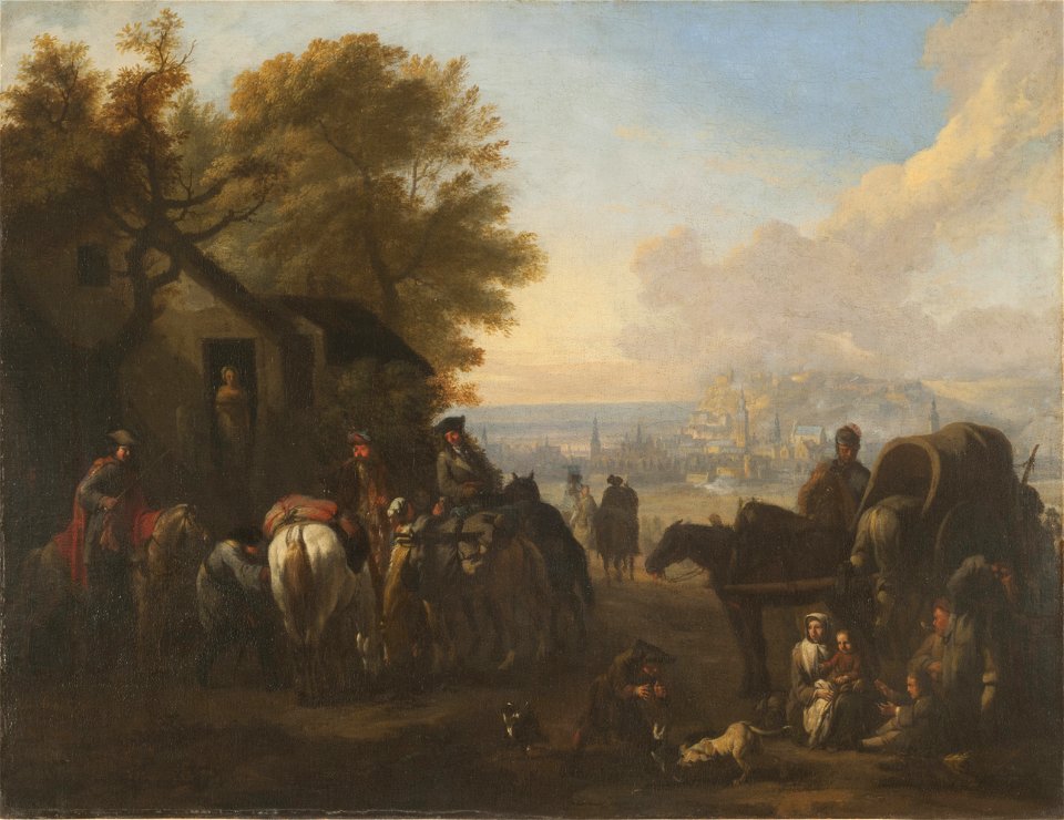 Viajeros frente a la posada - Jan van Huchtenburgh