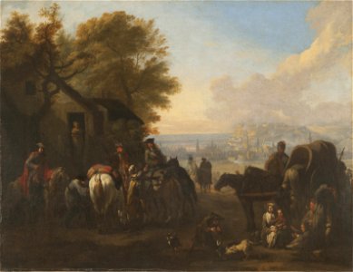 Viajeros frente a la posada - Jan van Huchtenburgh
