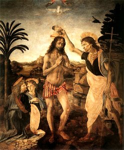 Verrocchio e leonardo, battesimo di cristo 01