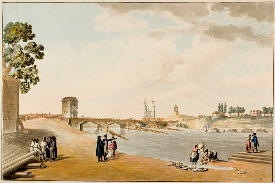 Vilnia, Vialla, Zialony most. Вільня, Вяльля, Зялёны мост (J. Pieška, 1808)