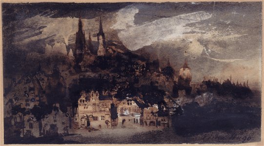 Village par nuit orageuse