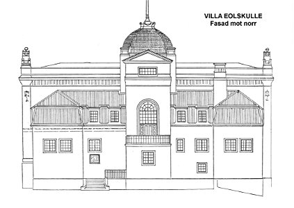 Villa Eolskulle, ritning, fasad mot norr. Free illustration for personal and commercial use.