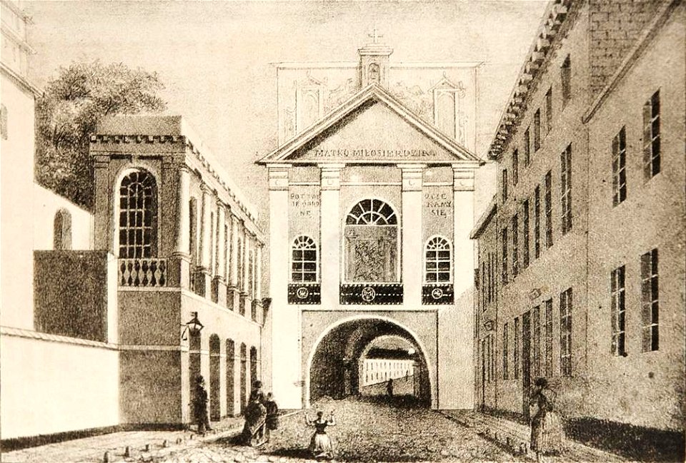 Vilnia, Vostraja Brama. Вільня, Вострая Брама (J. Aziambłoŭski, 1835)
