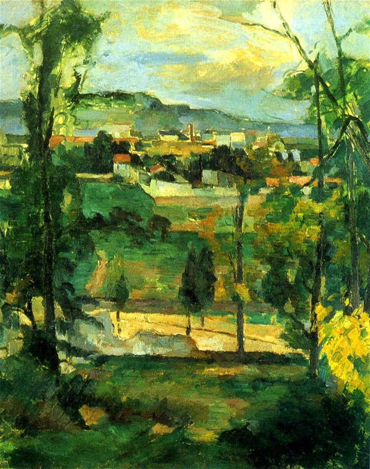 Village derrière des arbres, Île-de-France, par Paul Cézanne, Yorck