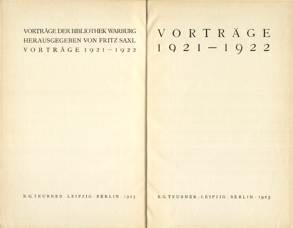 Vorträge der Bibliothek Warburg vol 1 title 1923