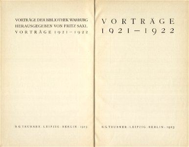 Vorträge der Bibliothek Warburg vol 1 title 1923