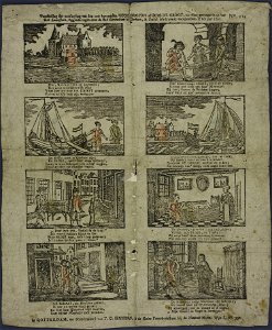 Voorstelling der ontvlugting van den zeer beroemden Hugo Grotius of Huig de Groot, uit zijne gevangenis op het slot Loevestein-Catchpenny print-Borms 0516
