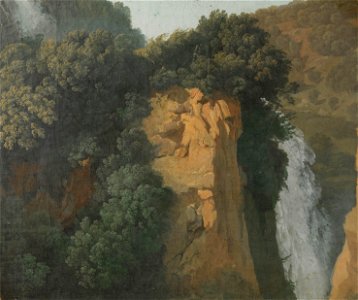 Begroeide rotsen met een waterval in Italië, misschien bij Tivoli, SK-C-1524