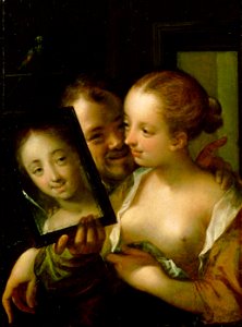 Hans von Aachen - Couple with a mirror. Free illustration for personal and commercial use.