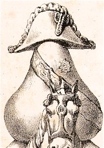 Voici le pistolet qui a si longtemps amusé le public. Voici la poire à poudre, la poupée du tir et les drôles de balles dont on s’est servi (détail)