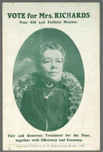 Vote for Mrs. Richards Your old and faithful member. Fair and generous treatment for the poor, together with Efficiency and economy (5449679)