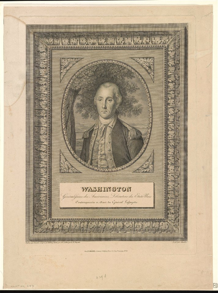 Washington - généralissime des Americains, libérateur des Etts-Unis - dessiné par Bonnieu d'apres un tableau fourni par M. le Marquis de la Fayette ; gravé par Chevillet. LCCN2004669788
