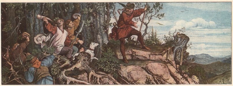 Wartburg-Palas, Fresken von Schwind (Bilderzyklus Landgrafensagen) - Gründungslegende der Wartburg