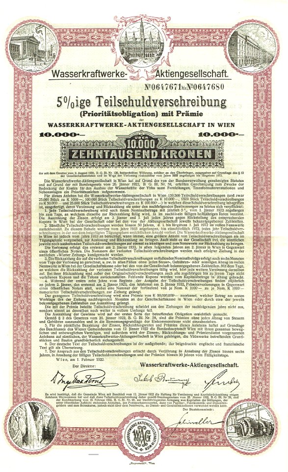 Wasserkraftwerke AG Wien 1922