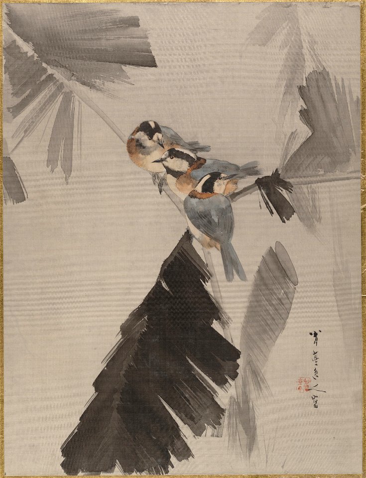 Watanabe Seitei - Three Birds on Branch