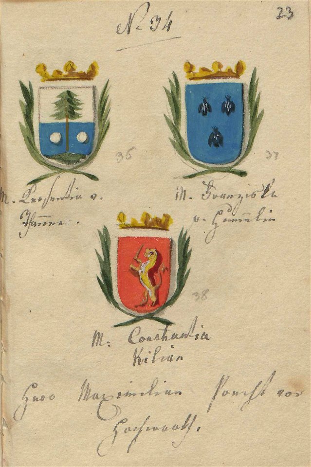 Wappenbuch RV 18Jh 23r Precht Ehefrauen