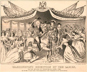 Washington's reception by the ladies, on the bridge at Trenton, N.J. April, 1789 on his way to New York to be inaugurated first President of the United States (cropped)