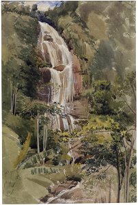 Waterfall at Tejuca from near count gestas, da Coleção Brasiliana Iconográfica. Free illustration for personal and commercial use.