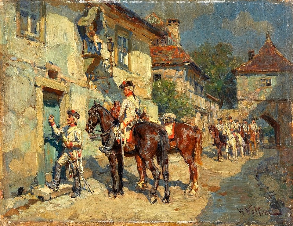 Wilhelm Velten Kavalleristen auf einer Dorfstraße