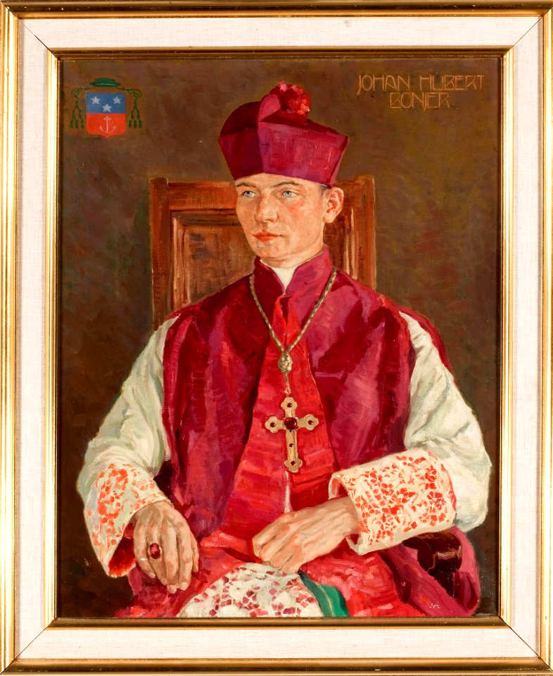 Willem Adolfs - Portret van Johan Hubert (Jobs) Bonjer, wij-bisschop van de Vrij Katholieke Kerk (ingelijst)