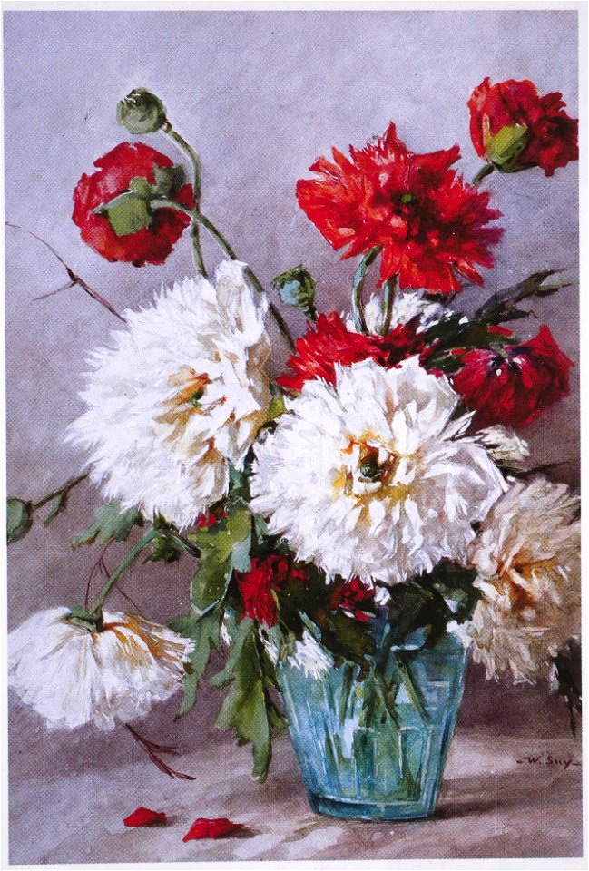 Wilhelmine Suij - Boeket bloemen in een glazen vaas
