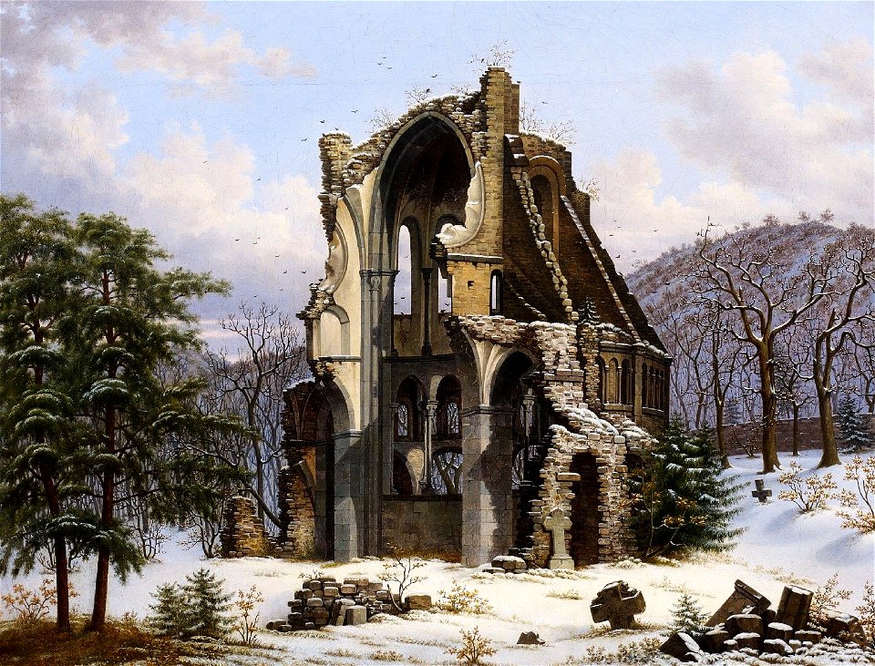 Wilhelm Steuerwaldt (Umkreis) Klosterruine Heisterbach im Winter