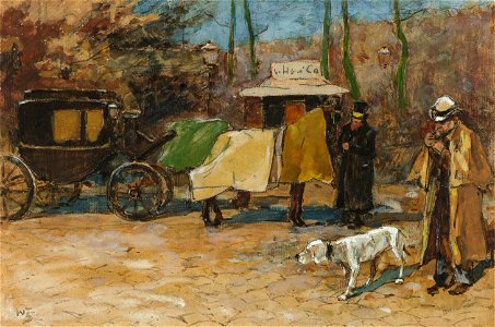 Willem de Zwart - Wachtend rijtuig in een park