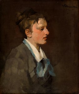 Wilhelm Trübner - Brüsslerin mit blauer Krawatte - G 654 - Lenbachhaus