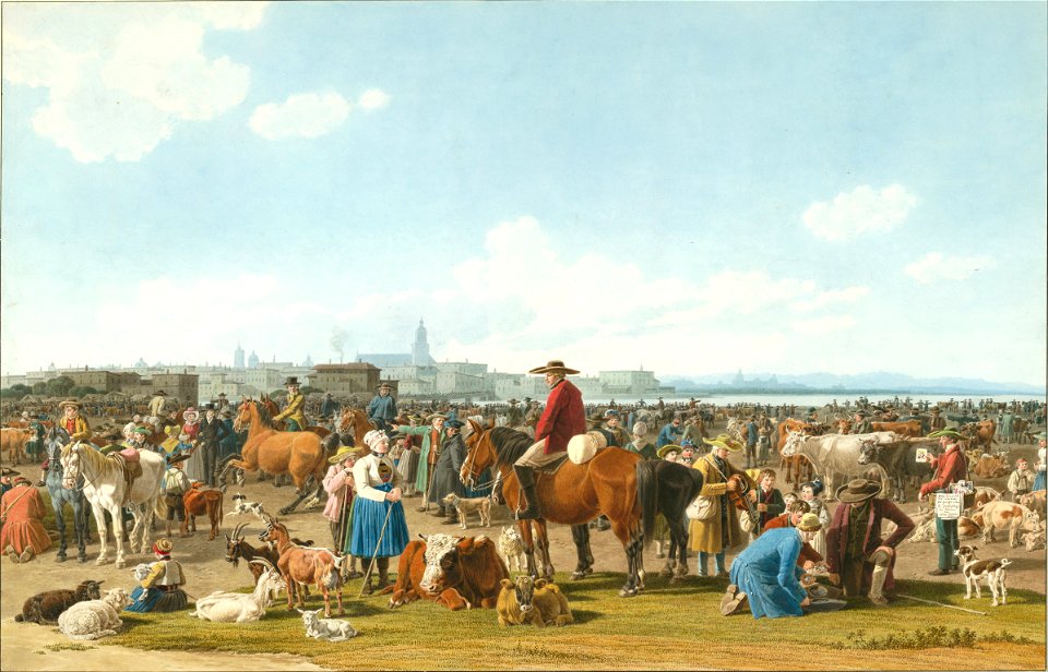 Wilhelm von Kobell - Cattle Market before a Large City on a Lake, 1820 - Google Art Project
