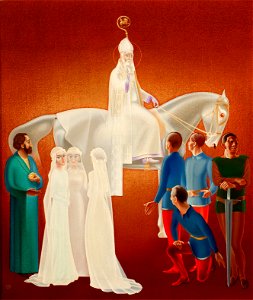 Willem Adolfs - Sint-Nicolaas te paard met figuren uit zijn legende