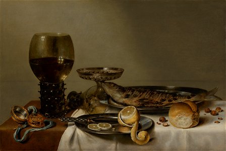 Willem Claesz Heda - Still Life with a Roemer and Watch - 596 - Mauritshuis. Free illustration for personal and commercial use.