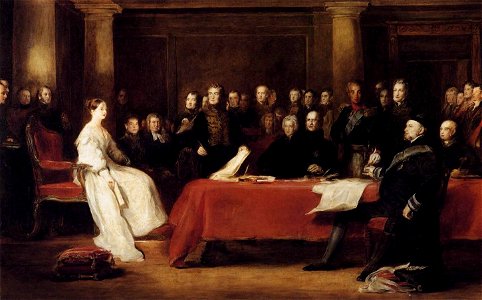 Sir David Wilkie - The First Council of Queen Victoria - WGA25757. Free illustration for personal and commercial use.