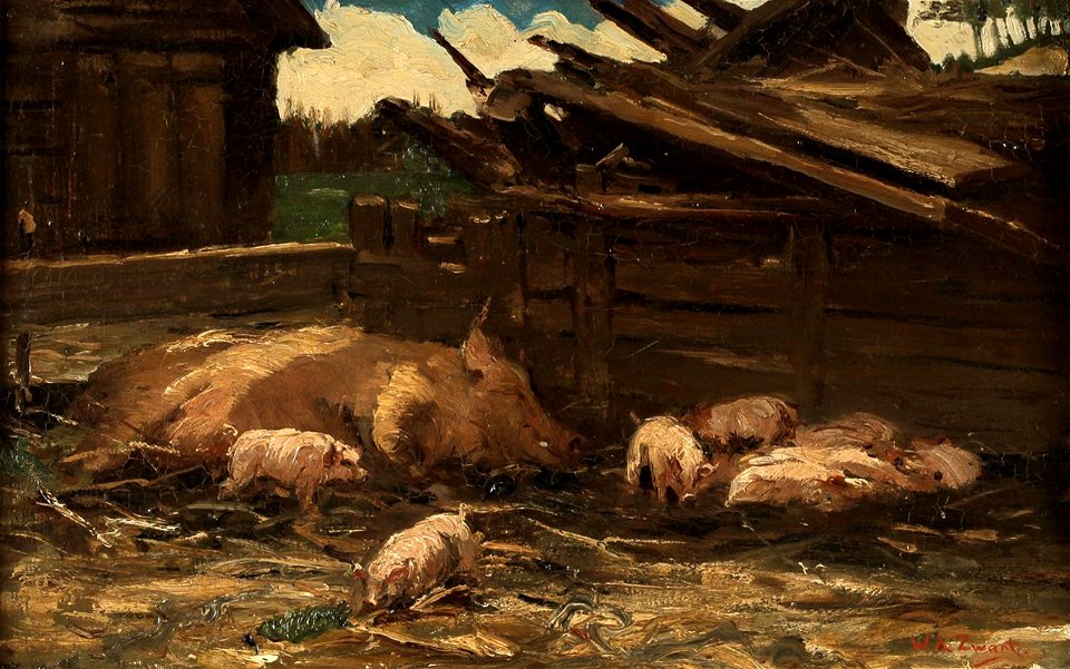 Willem de Zwart Sau mit Frischlingen
