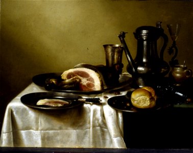 Willem Claesz. Heda - Laid Table with Ham and a Roll - Cleveland Museum of Art