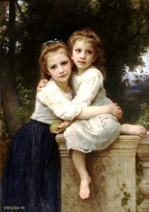 William-Adolphe Bouguereau (1825-1905) - Two Sisters (1901). Free illustration for personal and commercial use.